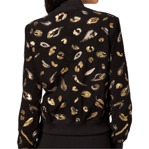Gold Embellished Black Suede and Gold Women's Jacket - Picture 2 of 10